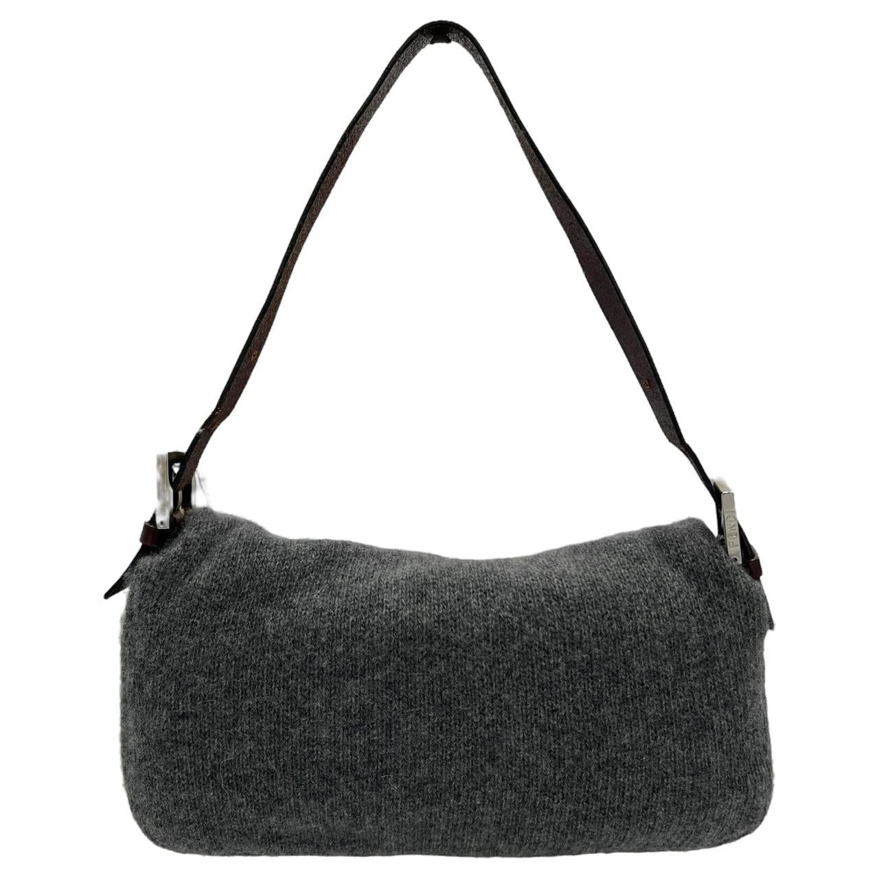 Fendi Gray Cashmere Knit Baguette Shoulder Bag