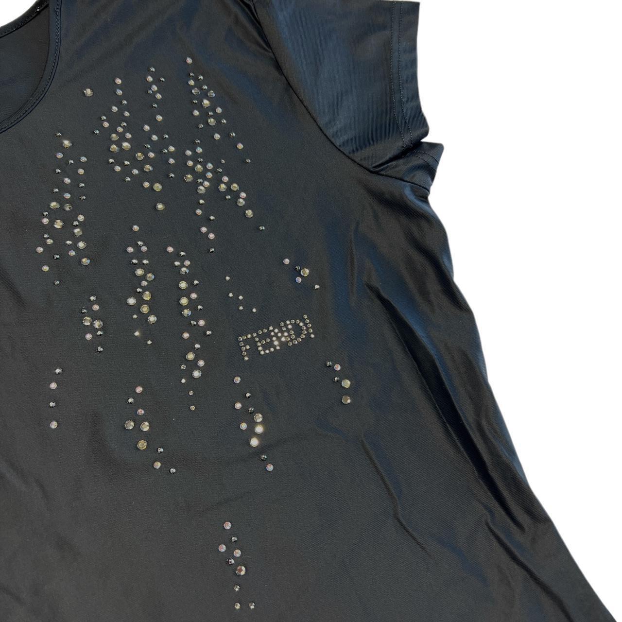 Fendi Black Spandex Top With Rhinestone Logo