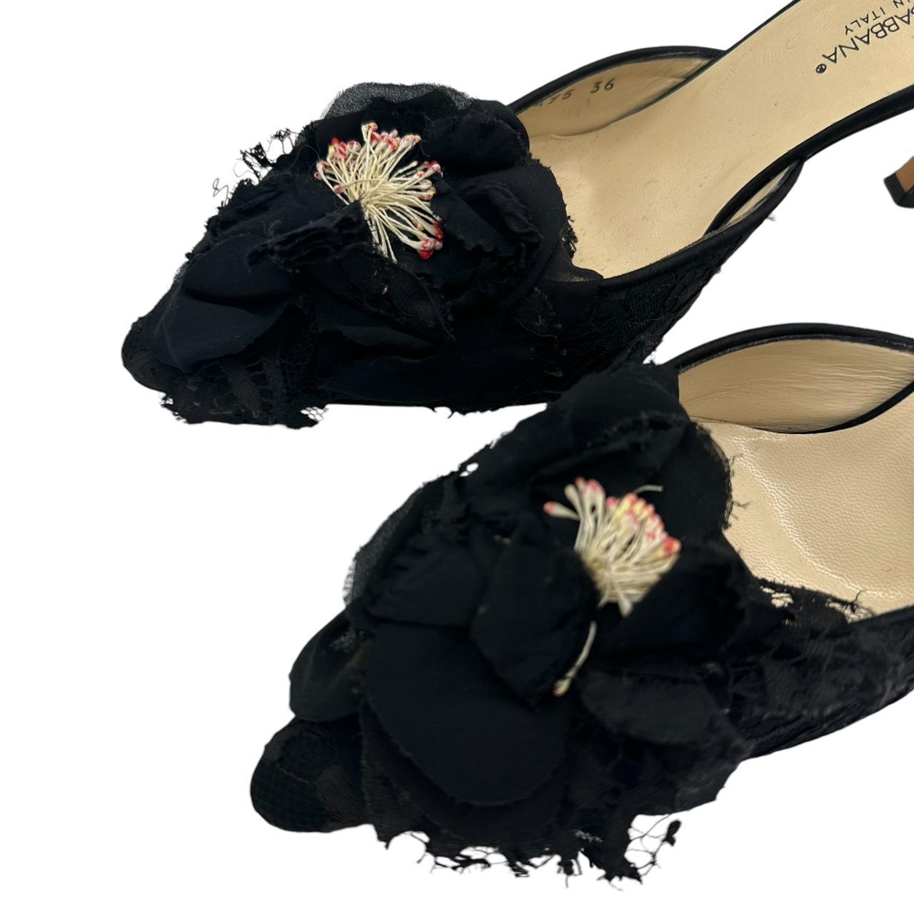 Dolce & Gabbana Black Flower Applique Heeled Mules - Outfit Repeater