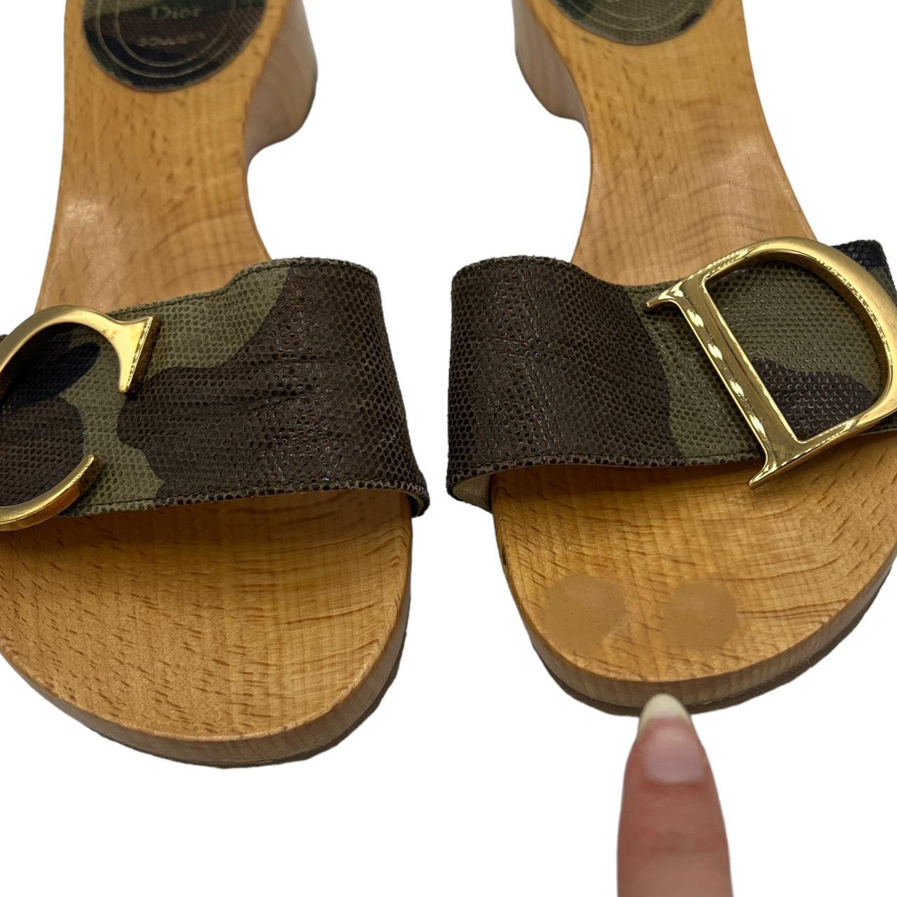 Christian Dior Wooden Mule Sandals Camouflage Gold Hardware