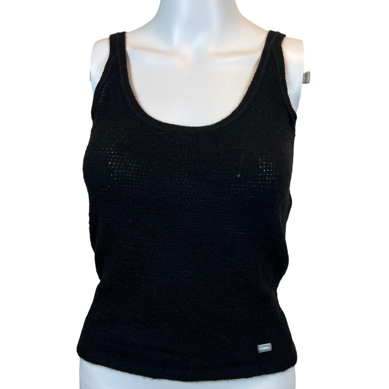 Chanel Cruise 2003 Black Cashmere Knit Tank Top with Logo Flowers