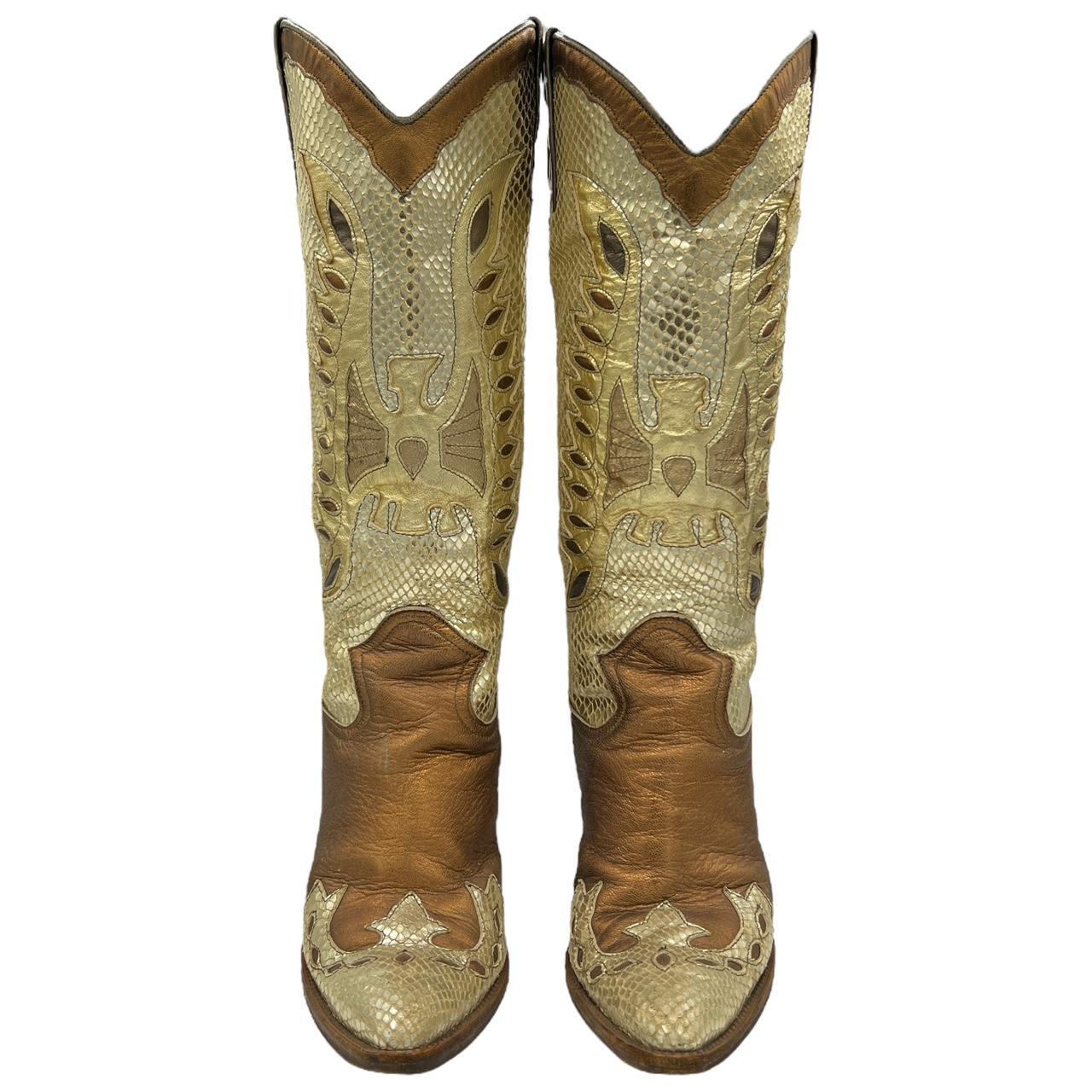 Dolce & Gabbana Metallic Snakeskin Heeled Cowboy Boots