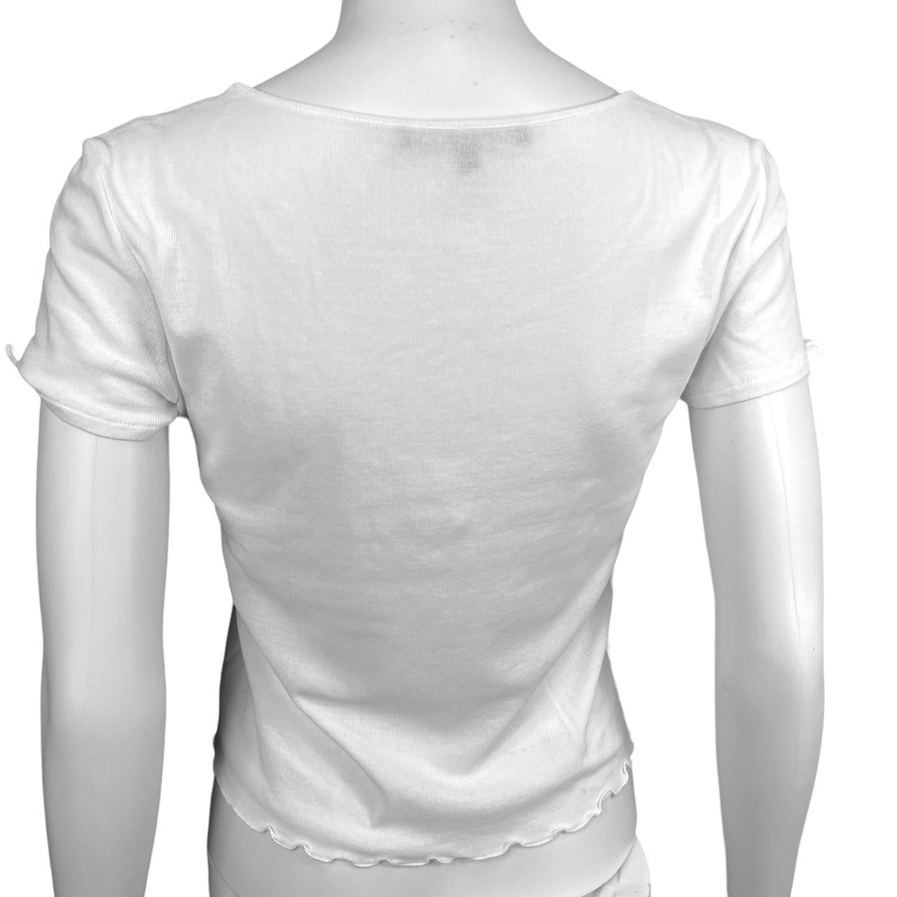 Gucci By Tom Ford S/S 2000 White Lettuce Hem Baby-Tee with Bow Detail