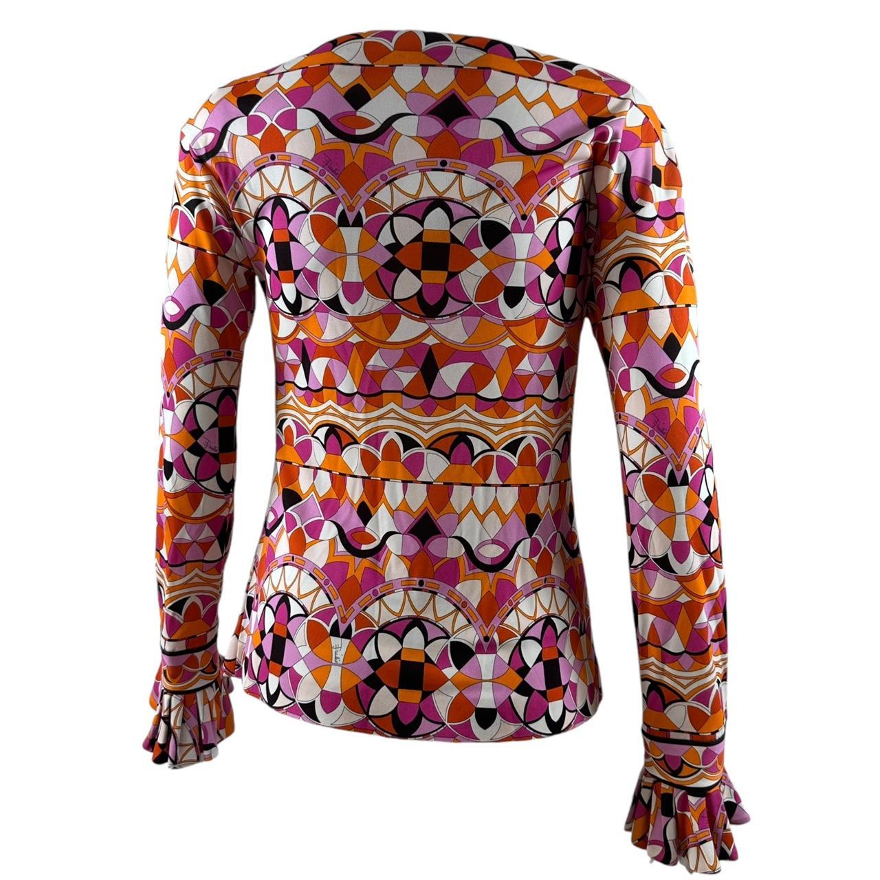 Emilio Pucci Pink & Orange Printed Blouse Top