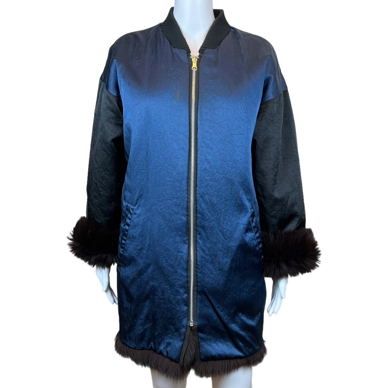 Jean Paul Gaultier Reversible Burgundy Fur Coat / Blue Satin Bomber Jacket - Outfit Repeater