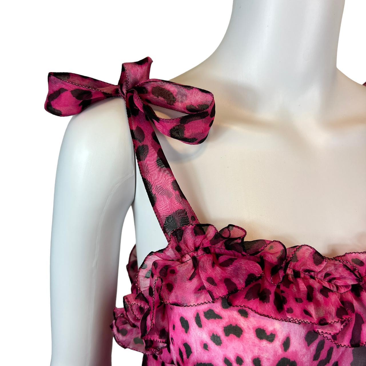 Dolce & Gabbana Pink Leopard Print Silk Blouse