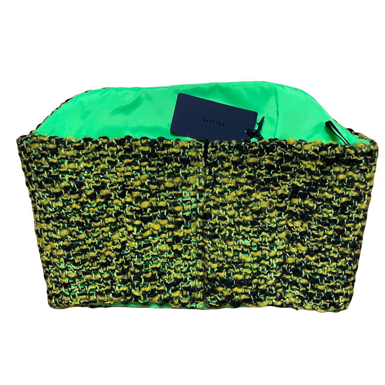 Prada Fall 2018 Knickerbocker Tweed Strapless Cropped Bustier Tube Top in Color ‘Giallo’ - Outfit Repeater