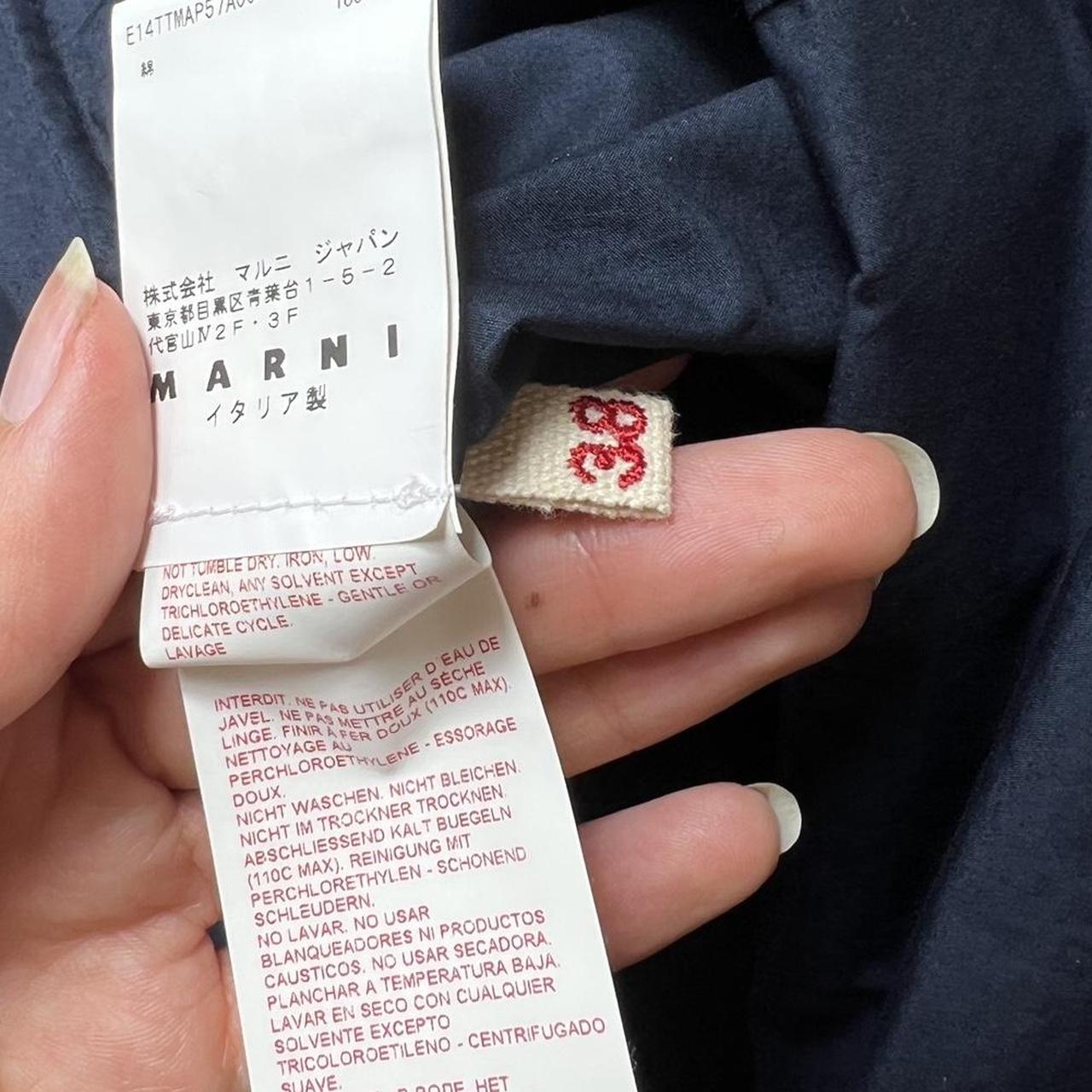 Marni Navy Blue Pleated Cotton Blouse Top with Straight Neckline - Outfit Repeater