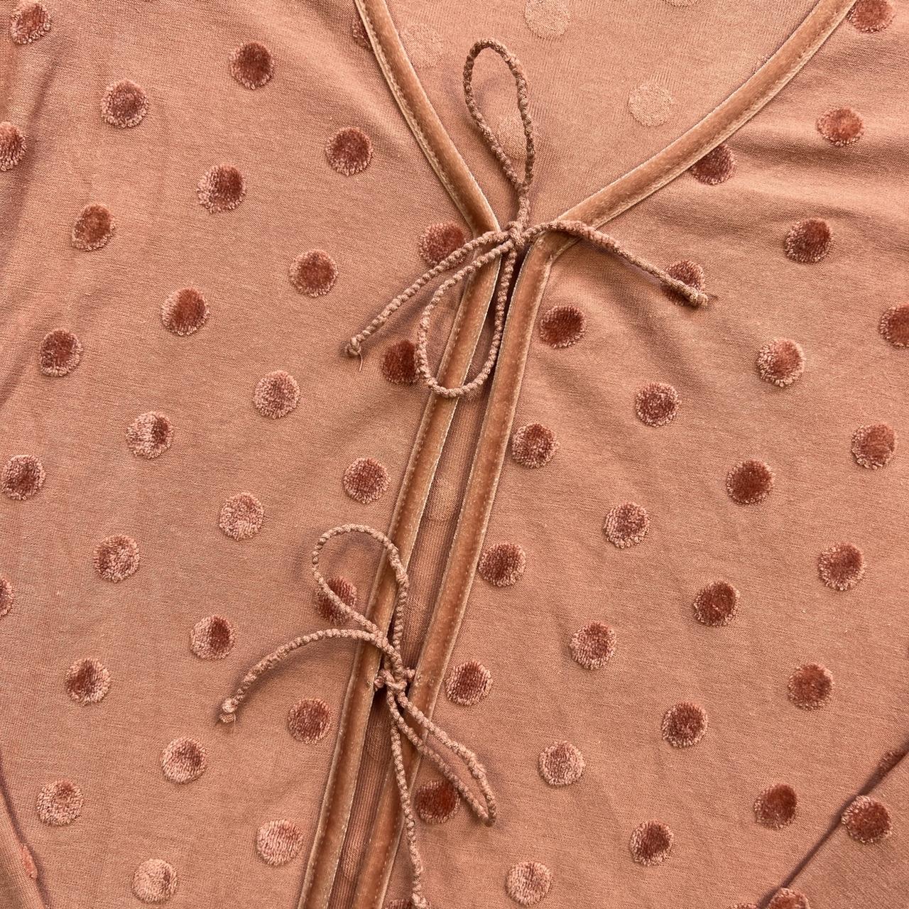 Jean Paul Gaultier Femme Light Pink Velvet Polka Dot Long Sleeve Tie-Font Top - Outfit Repeater