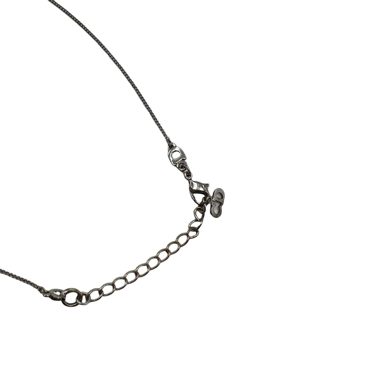 Christian Dior Dog Tag Necklace Silver Gunmetal Monogram