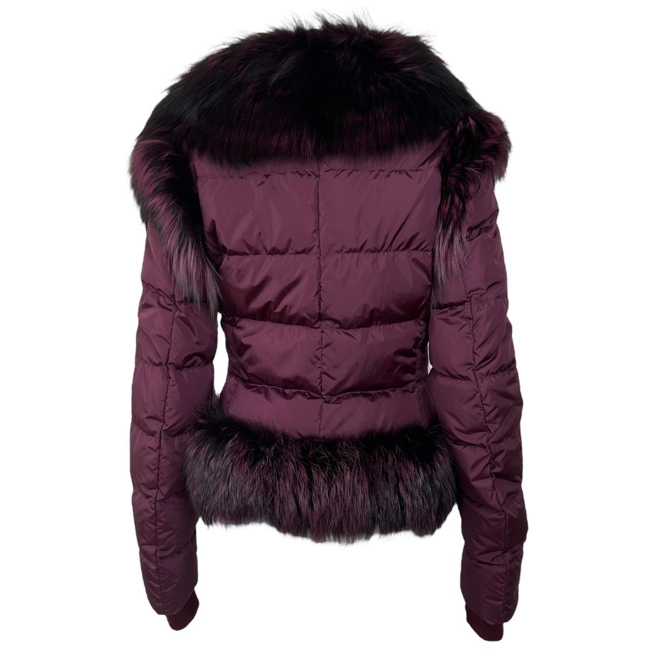 Roberto Cavalli Burgundy Fox Fur Trim Puffer Coat