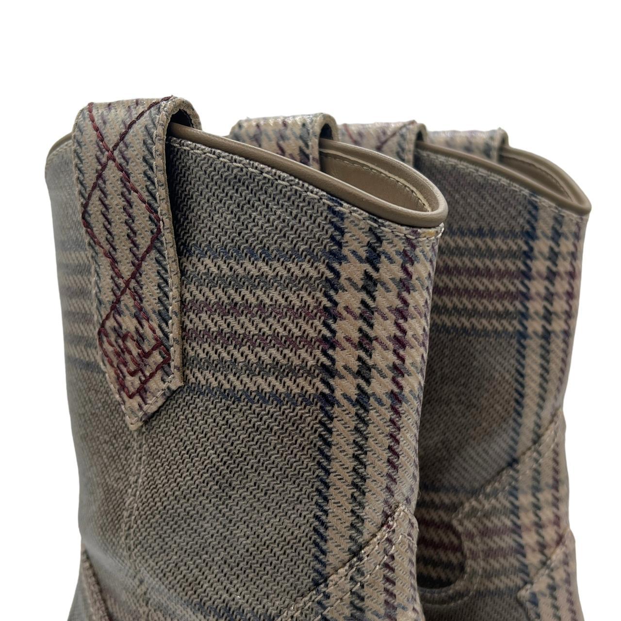 Fendi Cowboy Boots Gray Plaid Print Pointed Toe Wedge 37