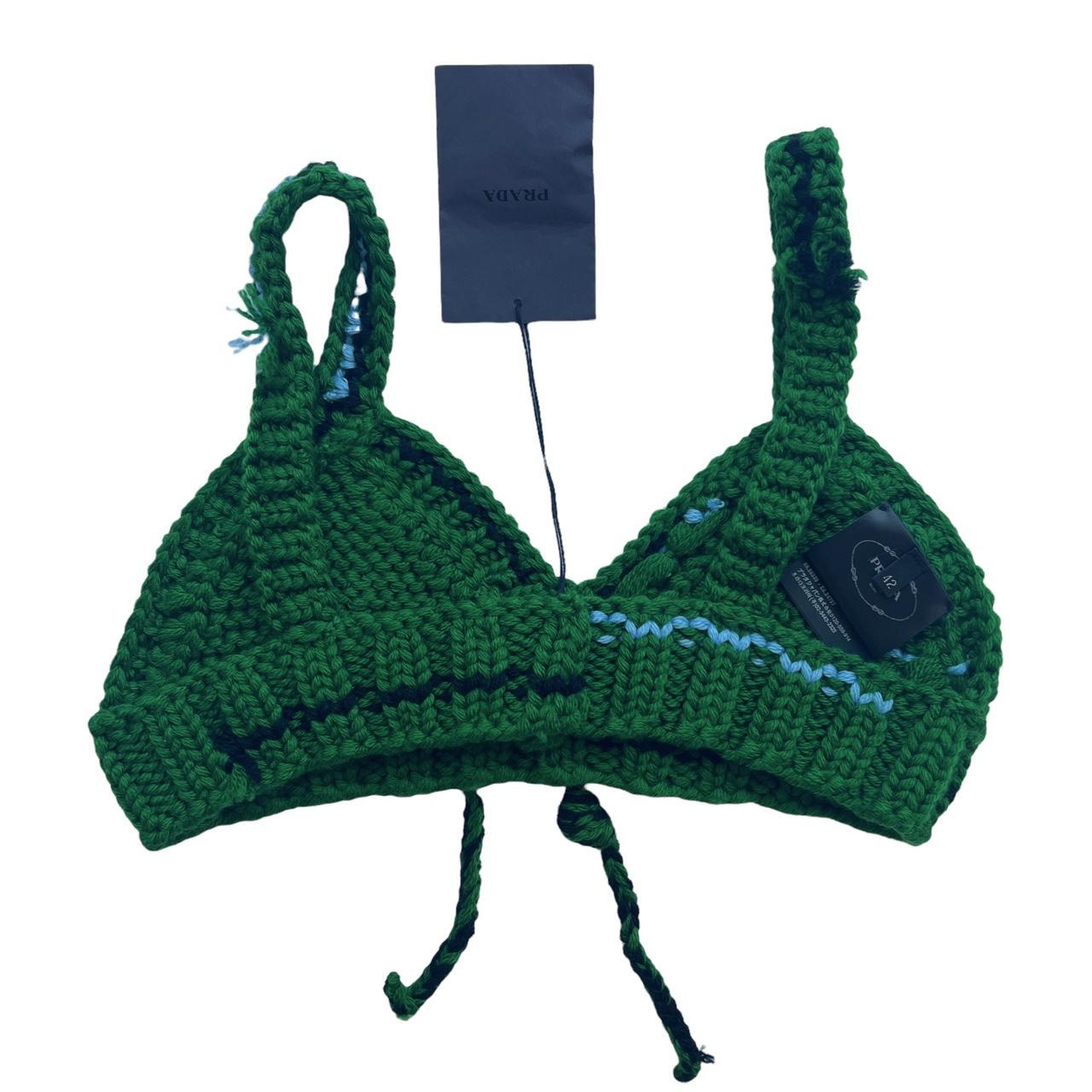 Prada FW17 RTW Cordonetto Link Knit Crochet Bralette Crop Top Green - Outfit Repeater