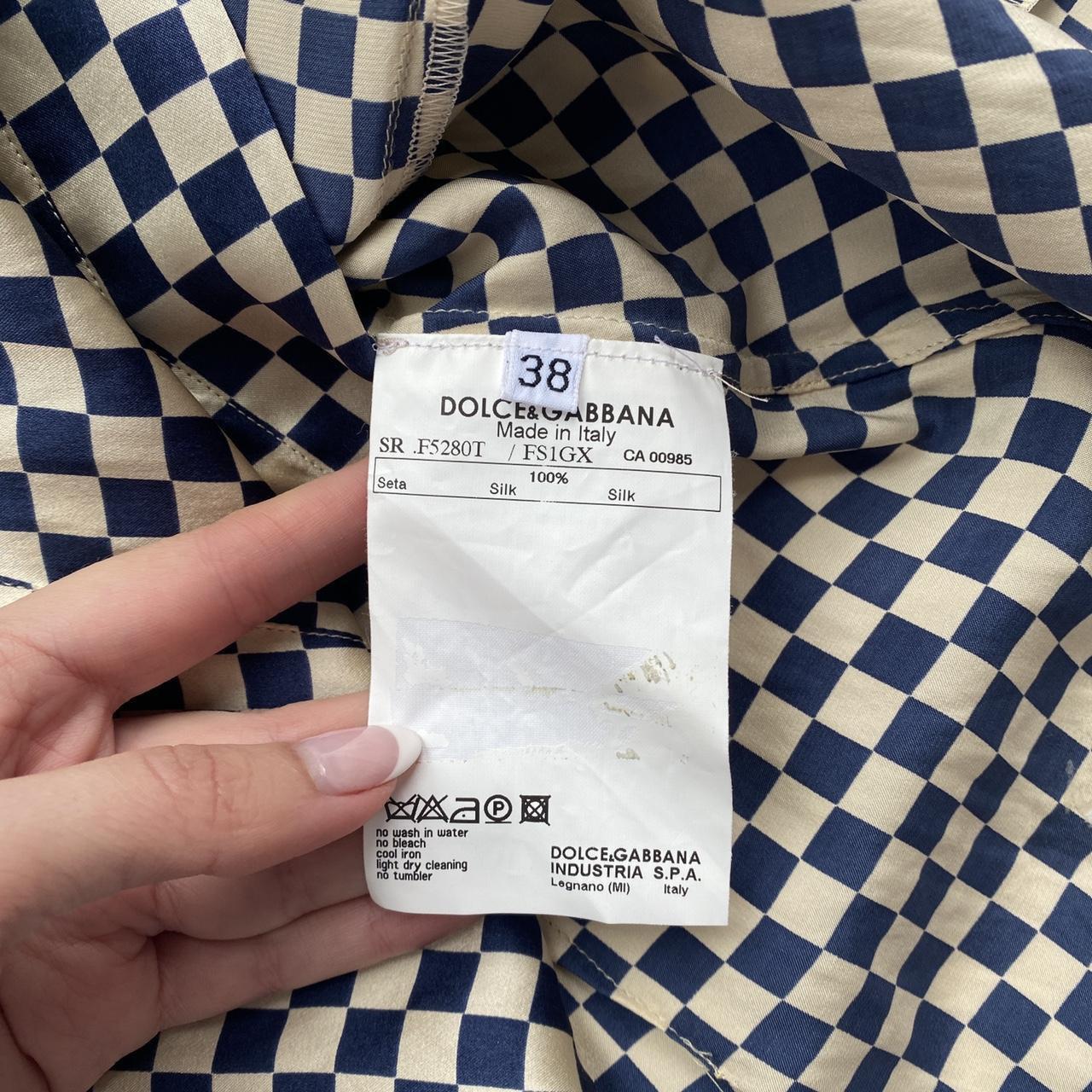 Dolce & Gabbana Silk Blouse Off-White Navy Checkerboard
