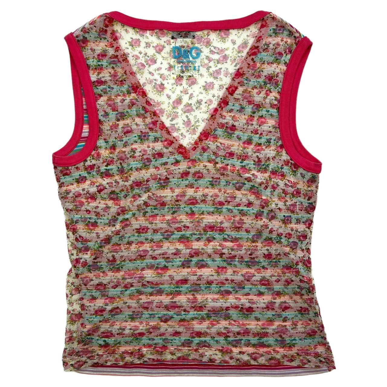 Dolce & Gabbana Striped Tank Top with Floral Print Mesh Back - Outfit Repeater