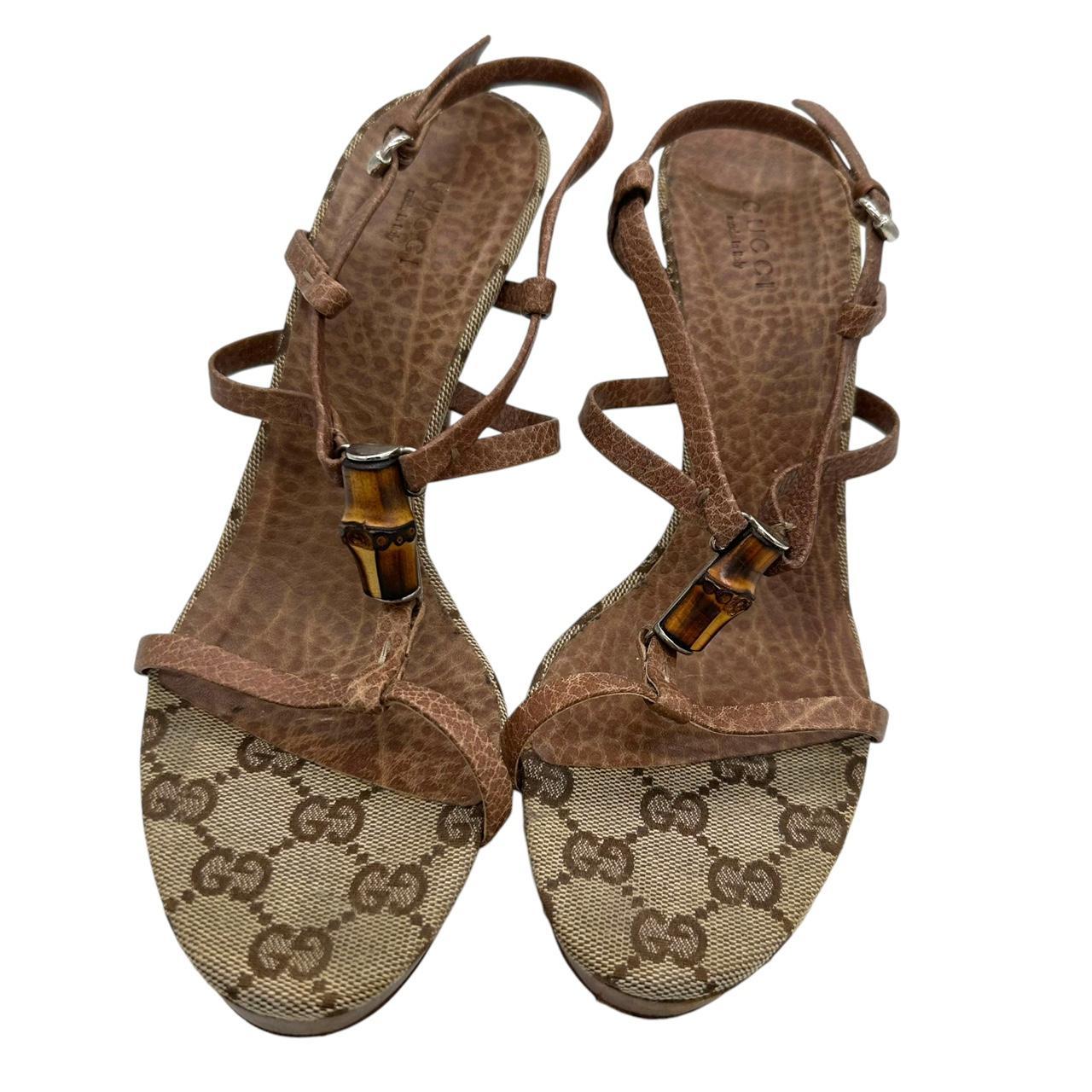 Gucci Tan Monogram & Bamboo Heeled Sandals