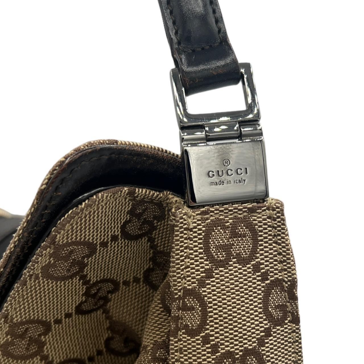 Gucci Brown Leather Monogram Fold Over Shoulder Bag