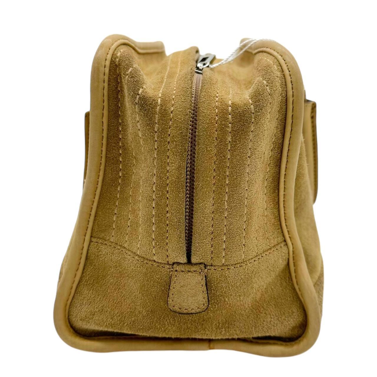 Loewe Suede Amazona Shoulder Bag Tan with Logo Embroidery