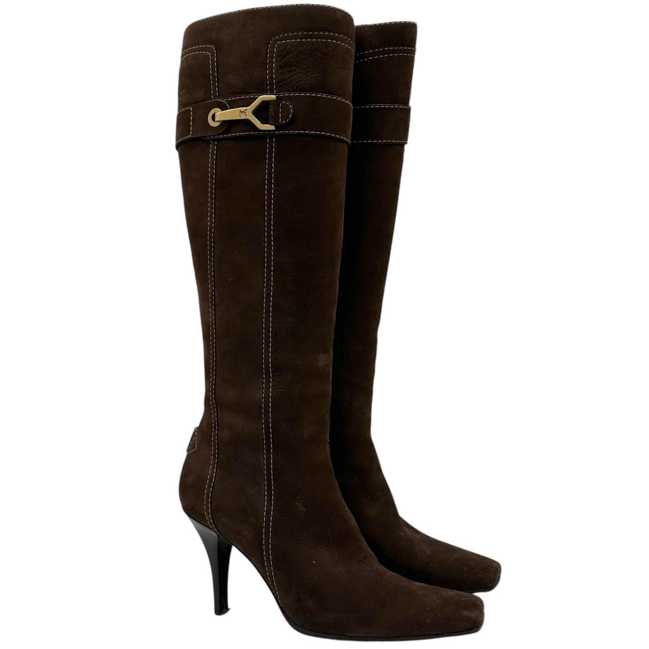 Louis Vuitton Brown Suede Knee High Heeled Boots