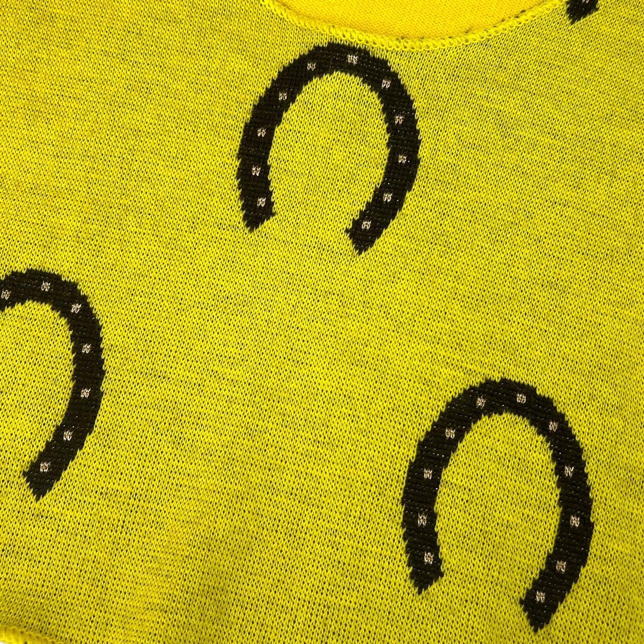 Dolce & Gabbana Yellow Horseshoe Print Cropped Knit Sweater Top