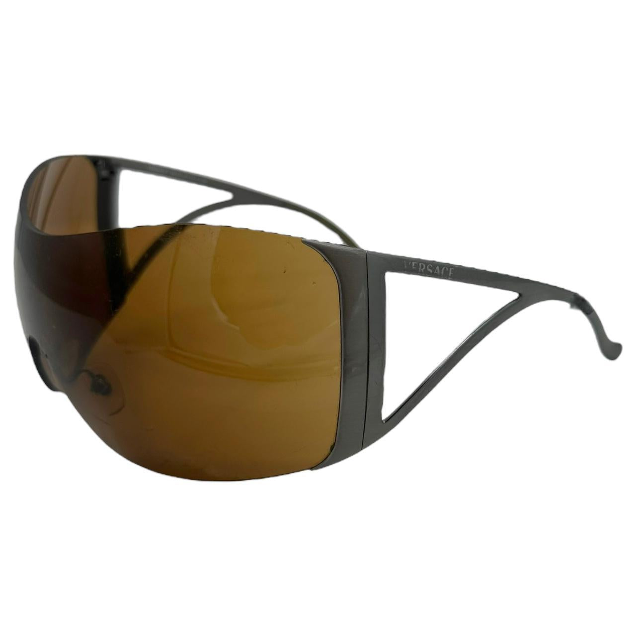 Versace Brown Oversized Wrap Sunglasses
