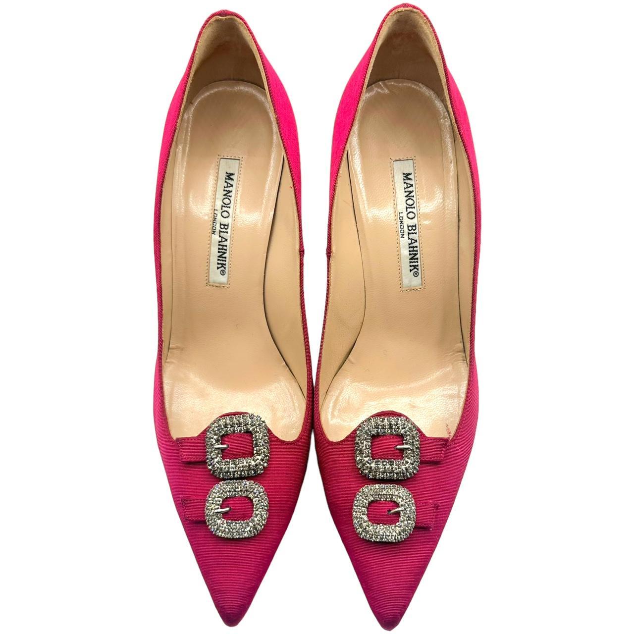 Manolo Blahnik Hot Pink Crystal Embellished Pointed Toe Heels - Outfit Repeater