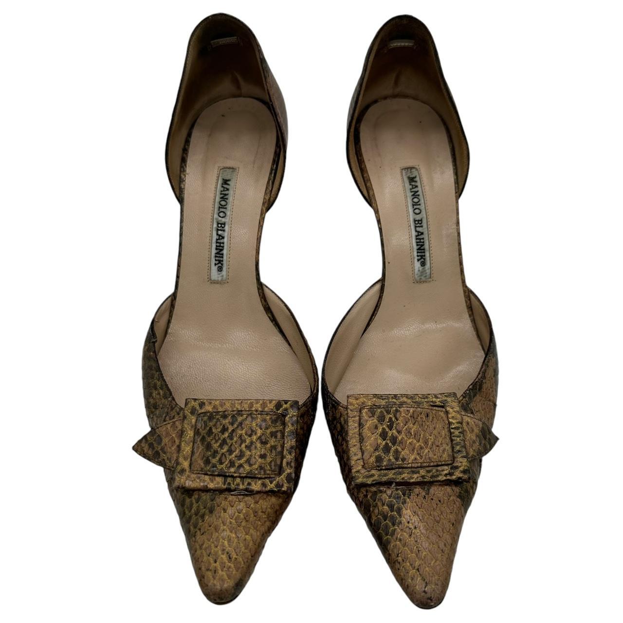 Manolo Blahnik Tan Snakeskin D'Orsey Heels