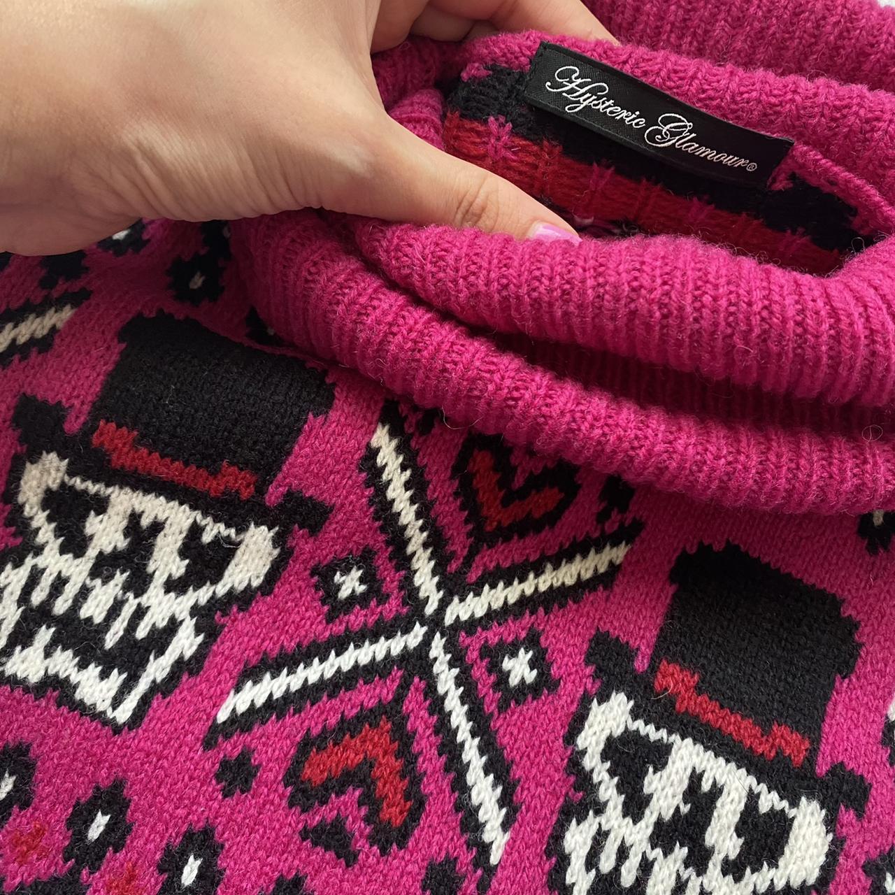 Hysteric Glamour Hot Pink Skull Top Hat Knit Wool Patterned Turtleneck Pullover Sweater - Outfit Repeater