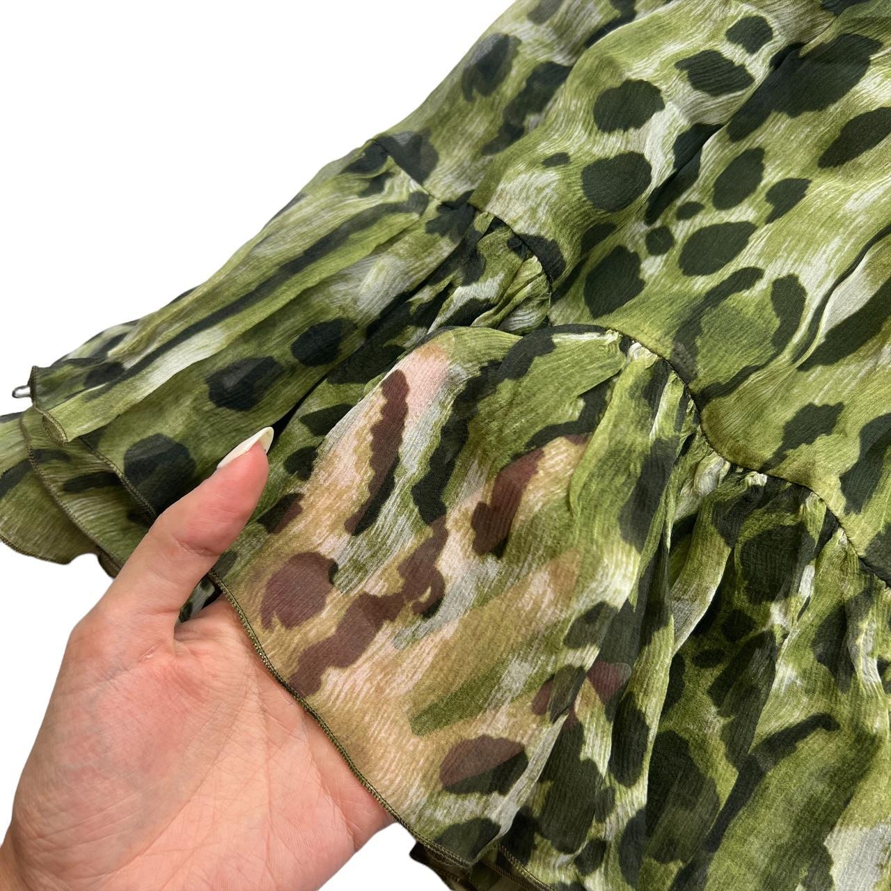 Blugirl By Blumarine Green and Black Leopard Printed Tiered Ruffle Silk Midi Skirt - Outfit Repeater