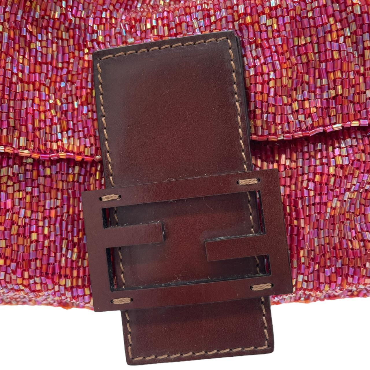 Fendi Red Multicolor Beaded Baguette Shoulder Bag