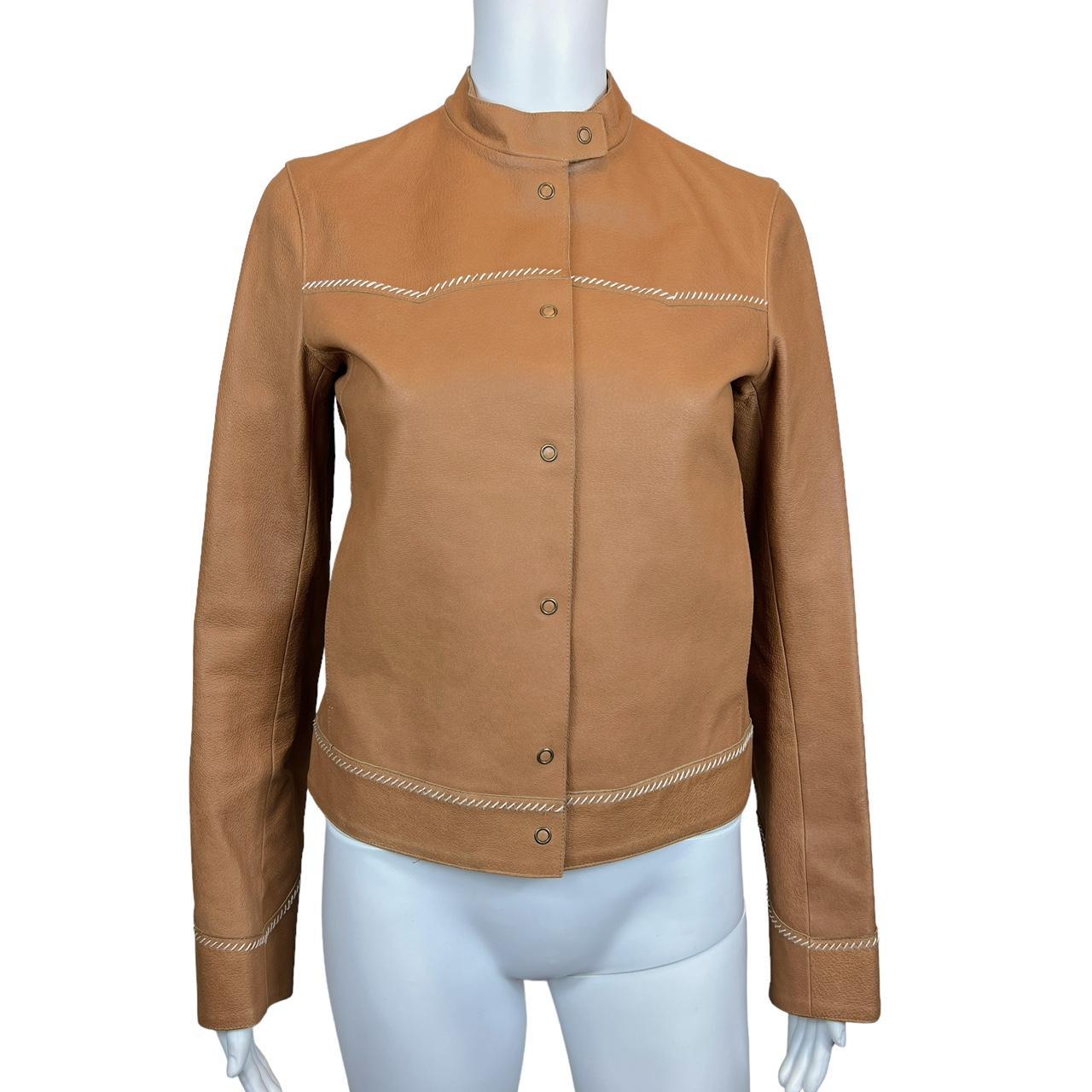 Miu Miu Tan Leather Western Style Jacket with Cream Stitching - Outfit Repeater