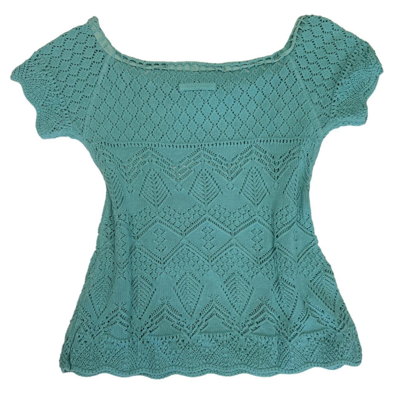 Jean-Paul Gaultier Femme Teal Crochet Knit Babydoll Style Top - Outfit Repeater