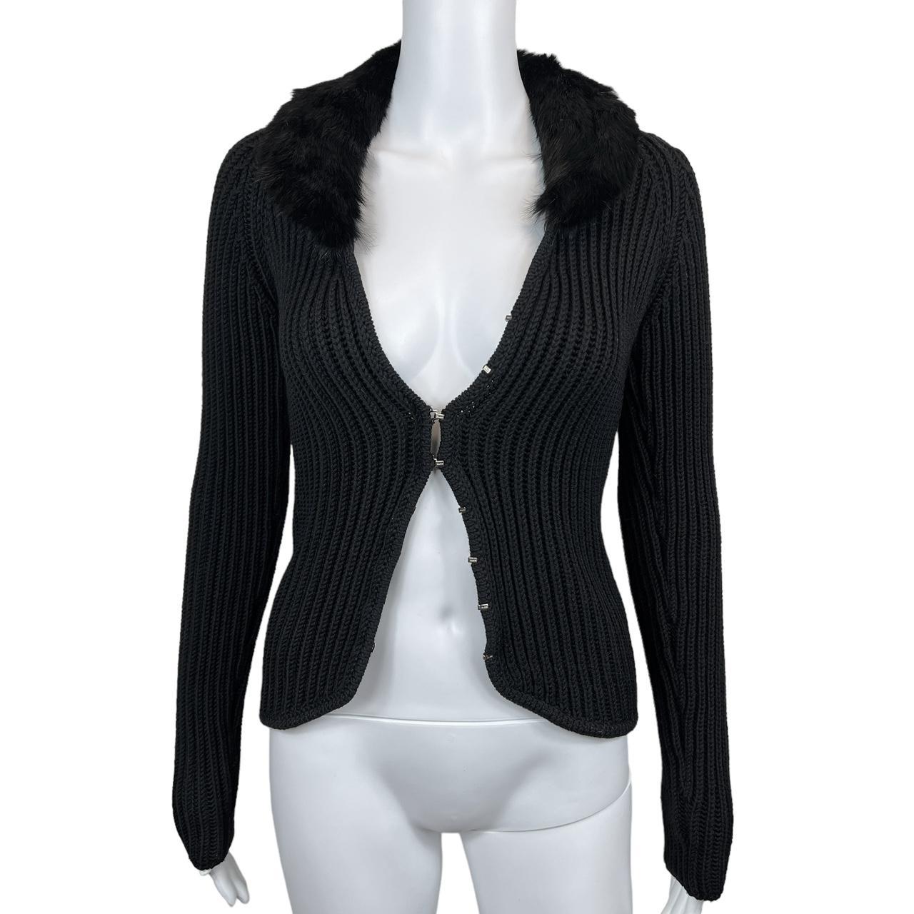 Gucci by Tom Ford Black Wool Cardigan with Rabbit Fur Collar - Outfit Repeater