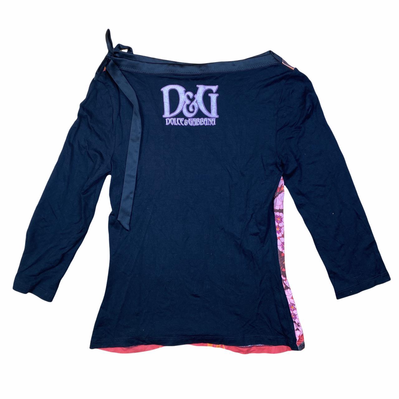 Dolce & Gabbana D&G Voluptas Volubis Graphic 3/4 Sleeve T-Shirt w/ Satin Trim and Bow Detail