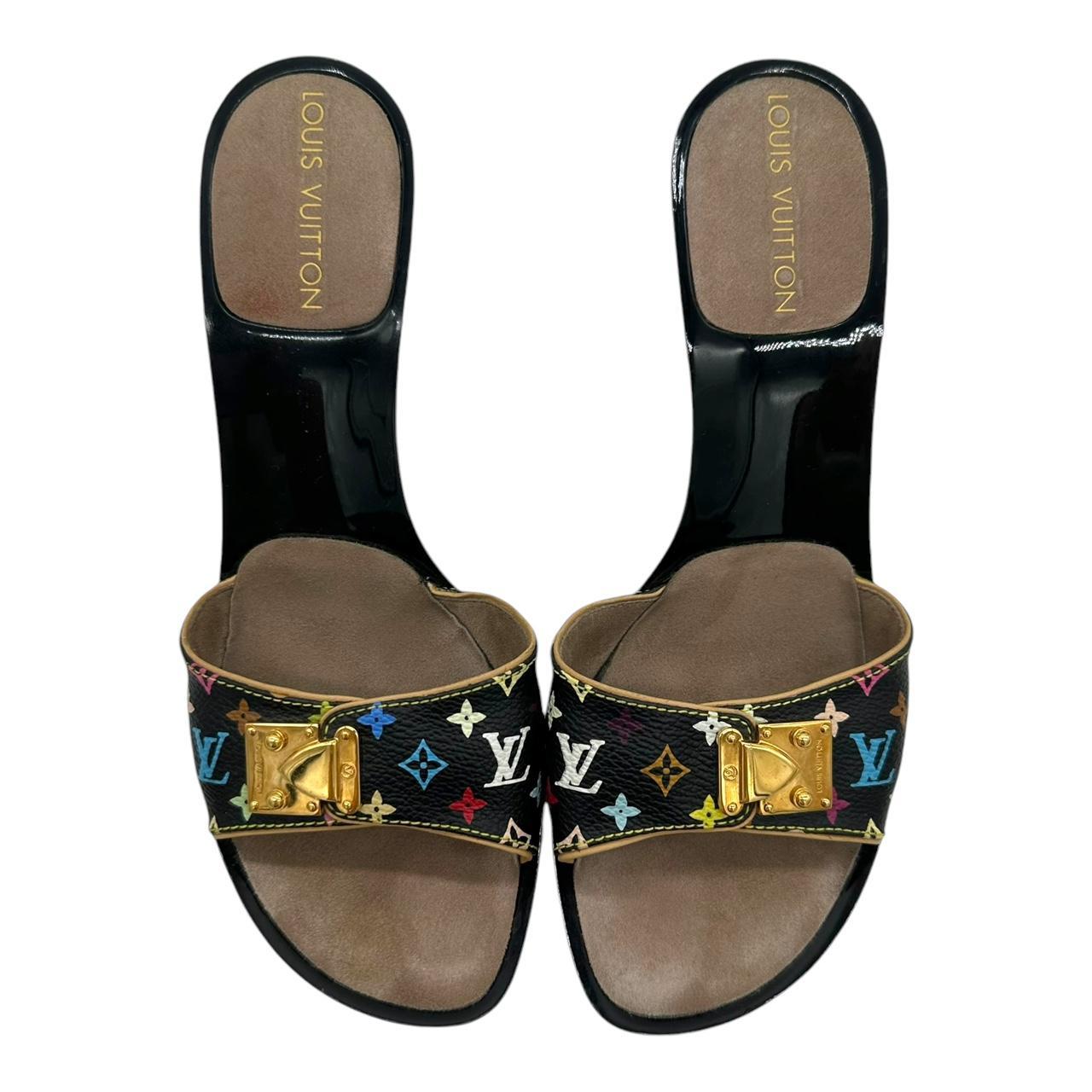 Louis Vuitton Black Multicolor Monogram Mule Heels - Outfit Repeater