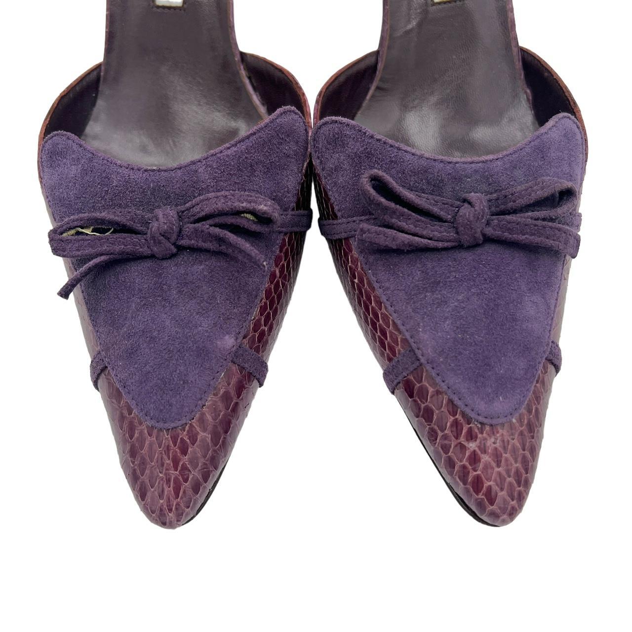 Manolo Blahnik Purple Python and Suede D'Orsay Pointed Toe Heels - Outfit Repeater