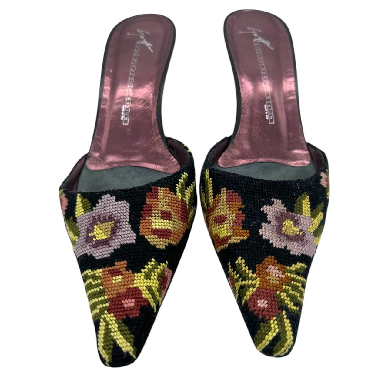 Giuseppe Zanotti Purple Cross-Stitch Floral Kitten Heels