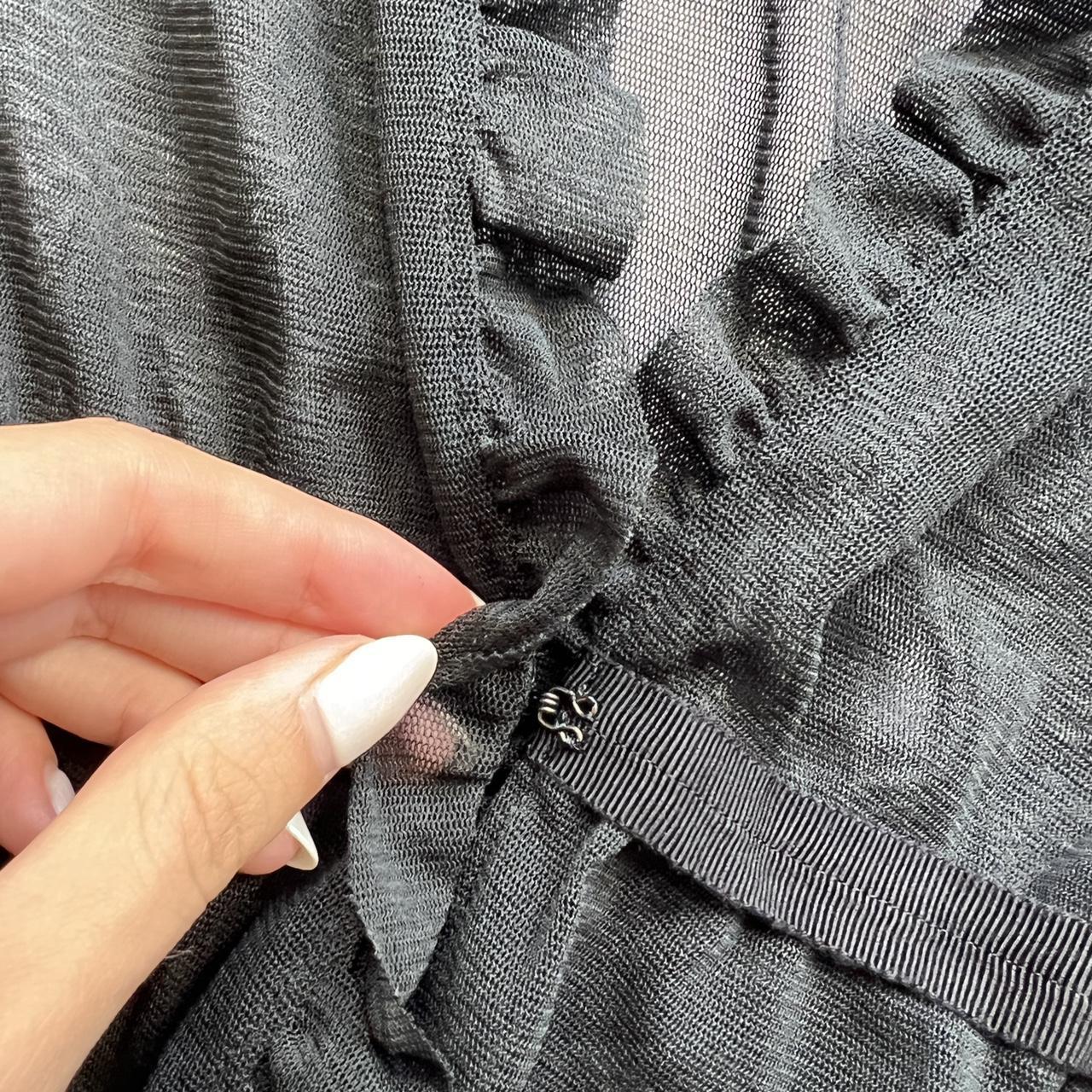 VIVIENNE TAM Black Sheer Mesh Cardigan Style Top Blouse with Ruffle Trim - Outfit Repeater