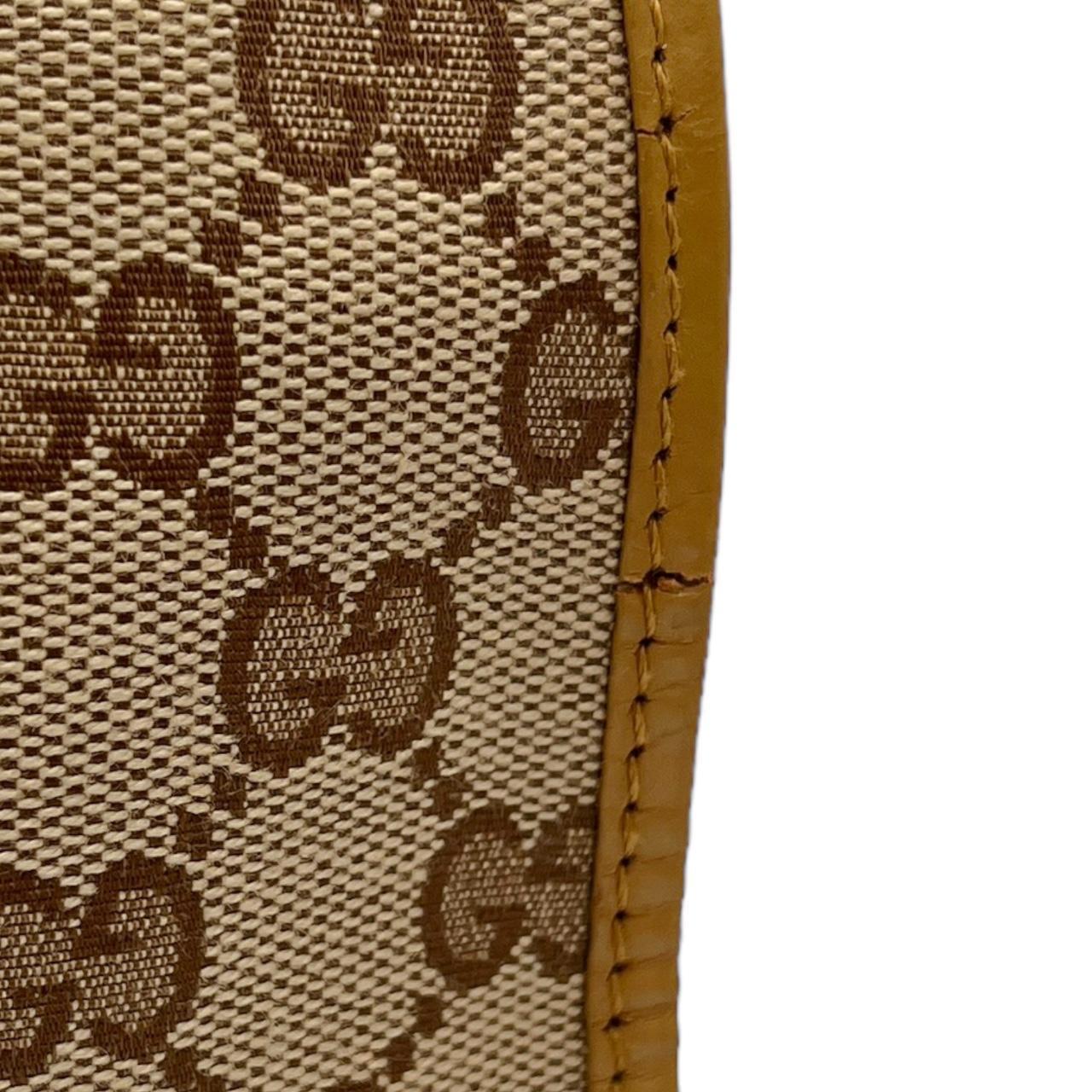 Gucci Tan Leather Monogram Canvas Shoulder Bag