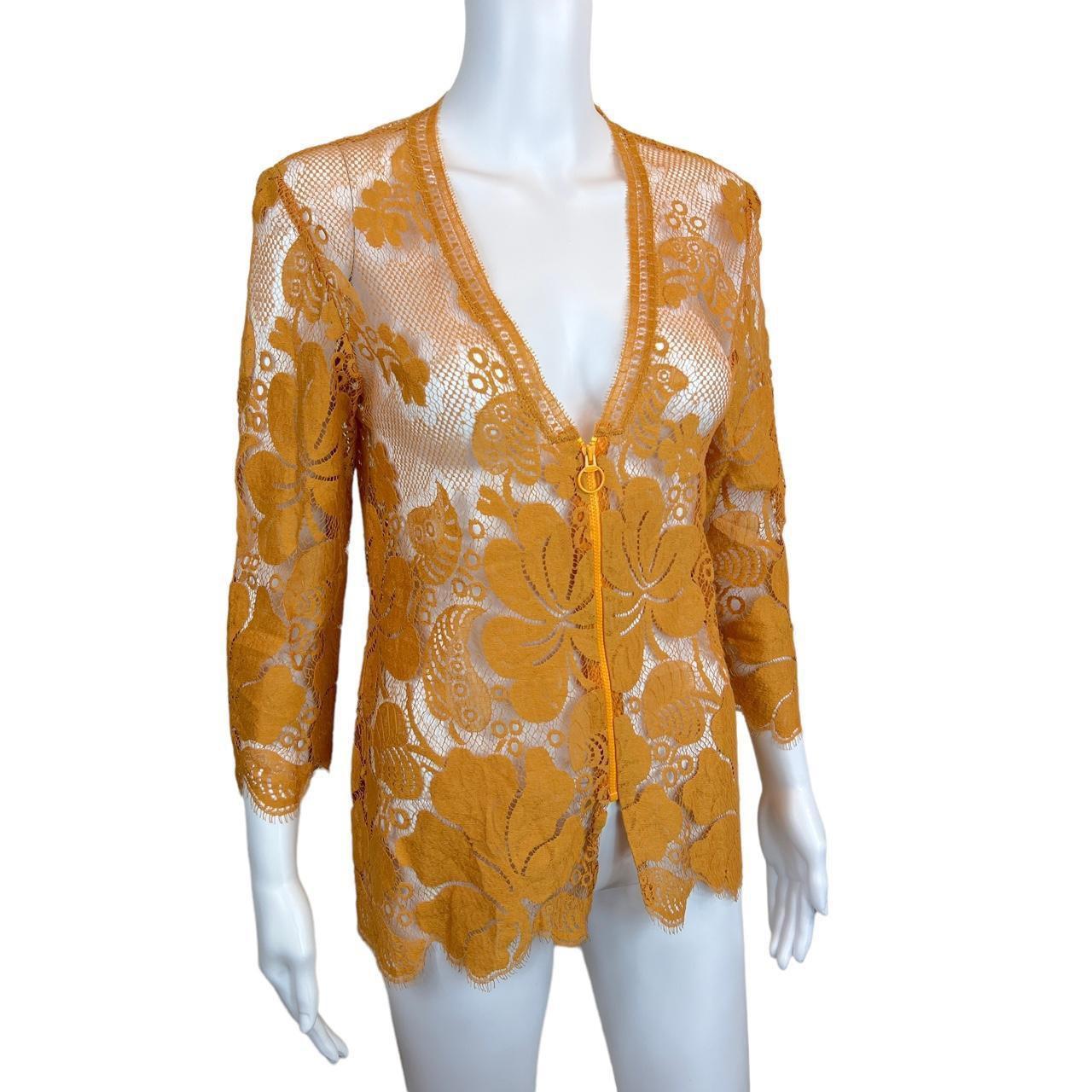 Chloé By Stella McCartney SS 2000 Orange Sheer Lace V-Neck Zip Up Cardigan / Jacket - Outfit Repeater