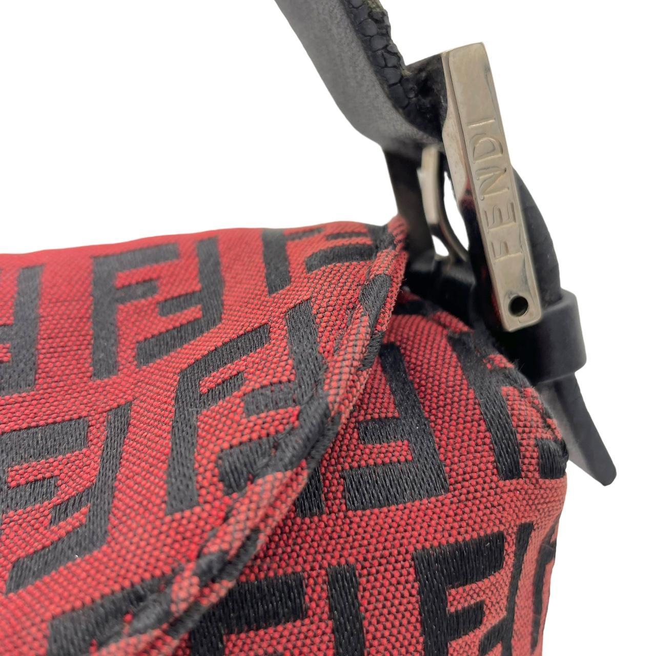 Fendi Fold-Over Baguette Shoulder Bag Red Black Zucca