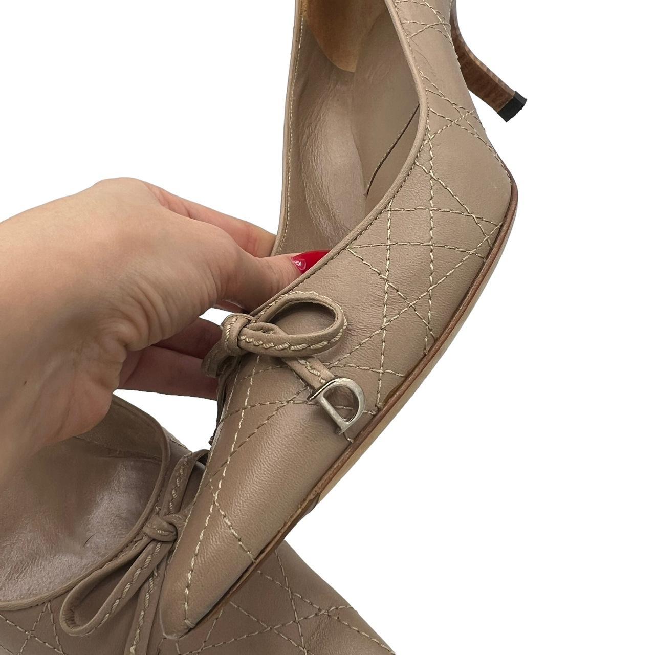 Christian Dior Pointed Toe Bow Heels Tan Quilted Leather