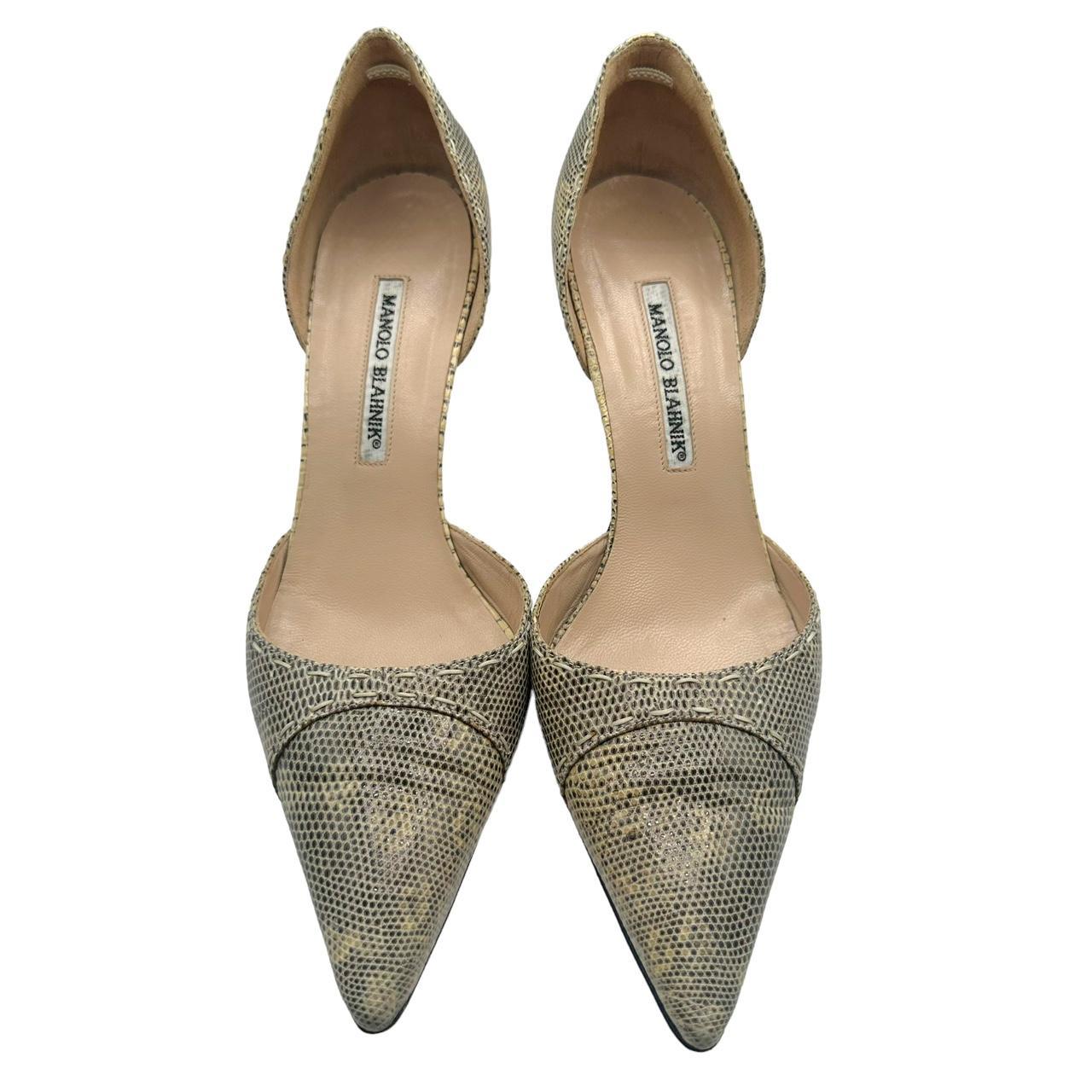 Manolo Blahnik Gray Lizard D'Orsay Pointe Toe Heels