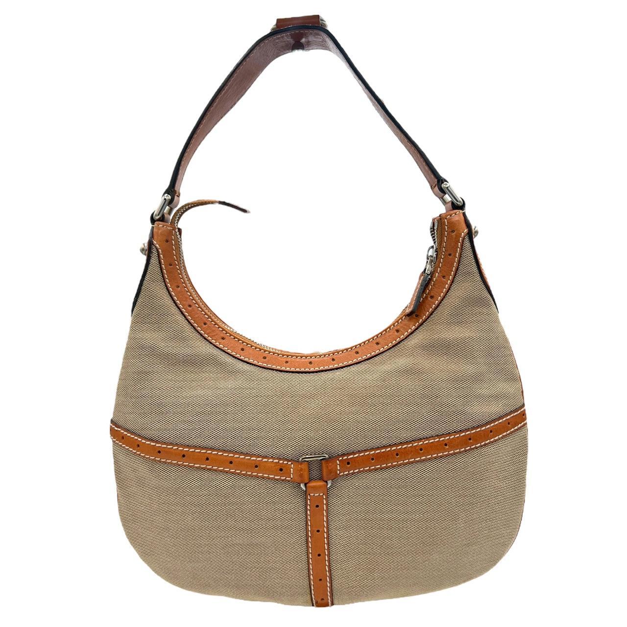 Gucci Shoulder Bag Tan Canvas Leather Logo