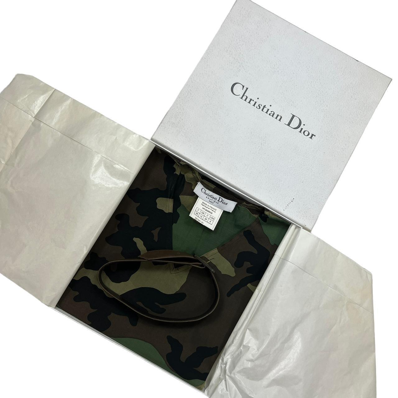 Christian Dior By John Galliano Spring 2001 Sheer Camo Blouse with Leather Choker