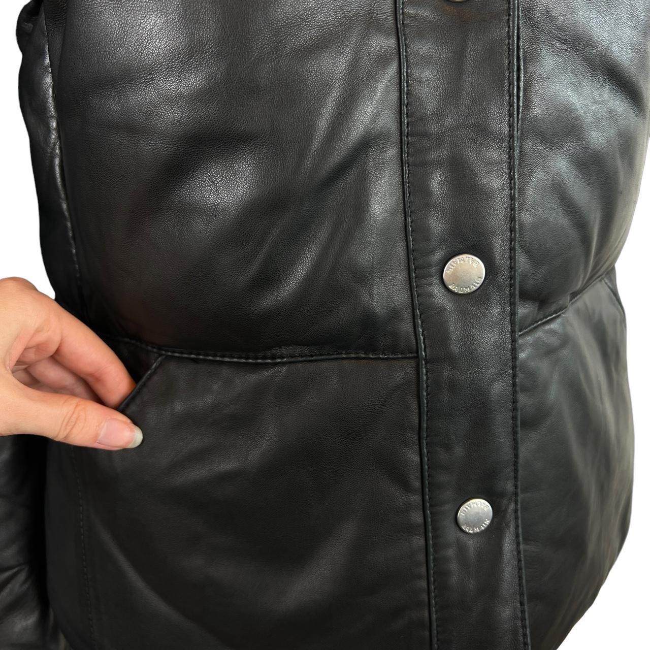 Balmain Black Calf Leather Puffer Coat