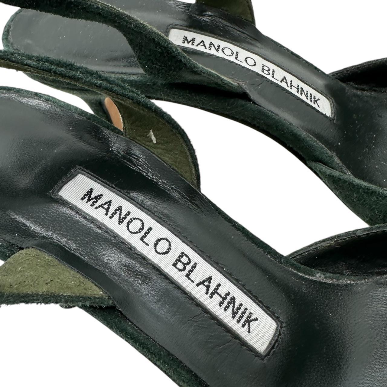 Manolo Blahnik Forest Green Suede Slingback Heels