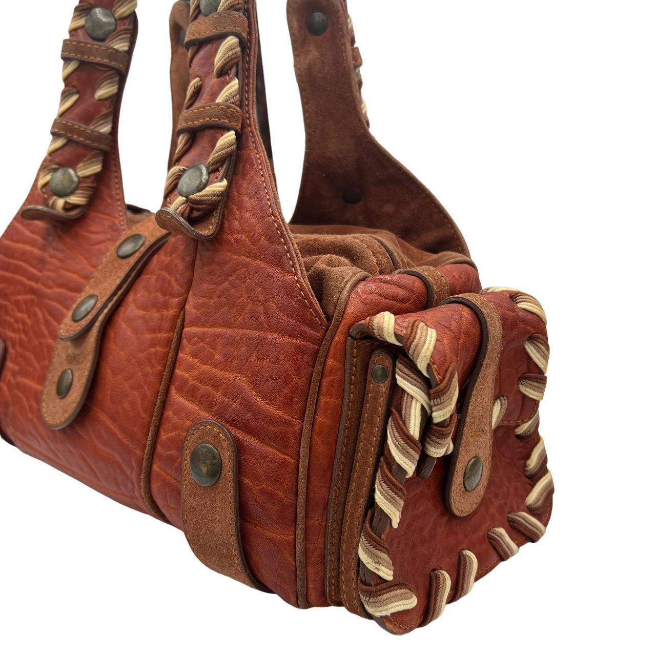 Chloé Silverado Red Tan Woven Leather Shoulder Bag