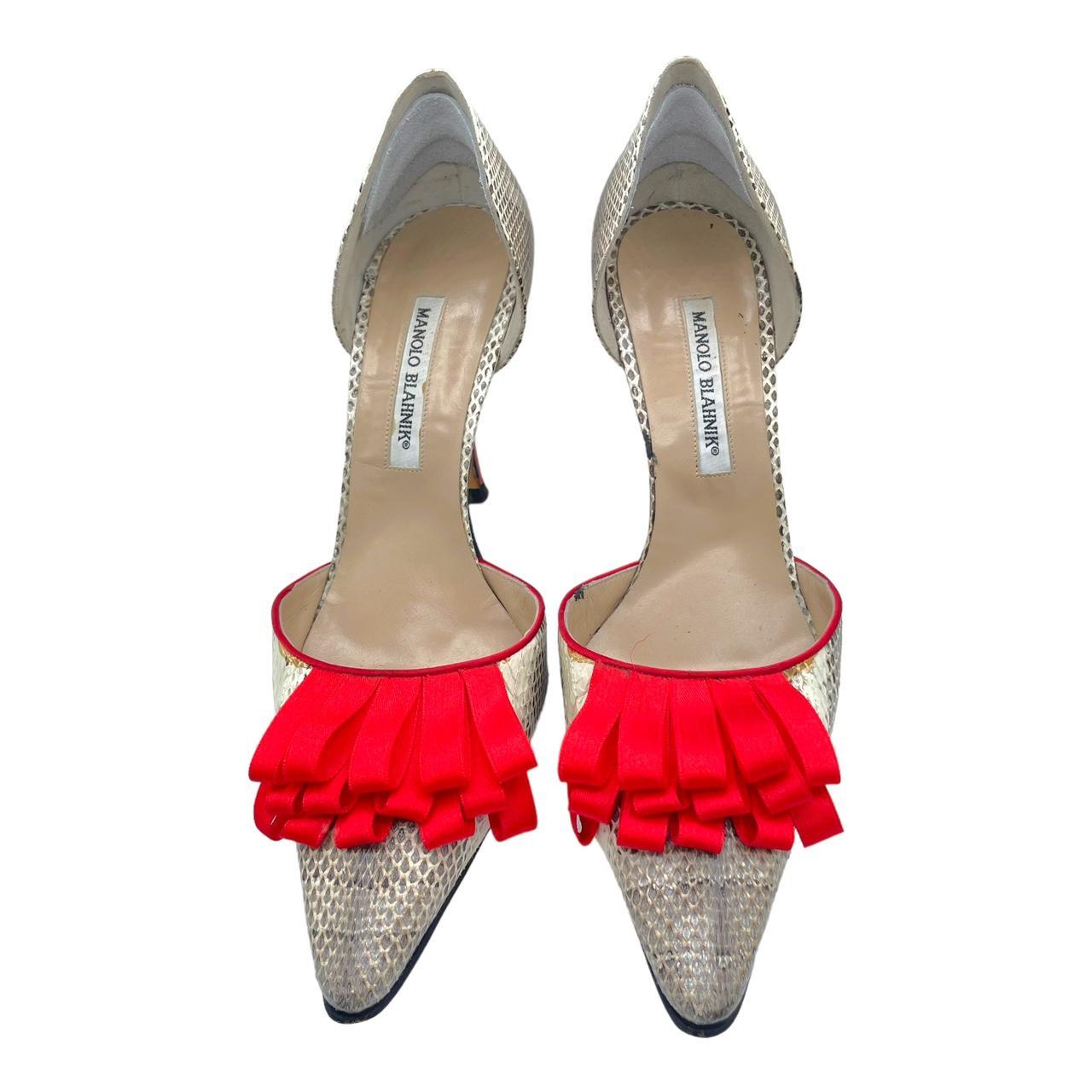 Manolo Blahnik Python & Red Ribbon D'Orsay Heels - Outfit Repeater