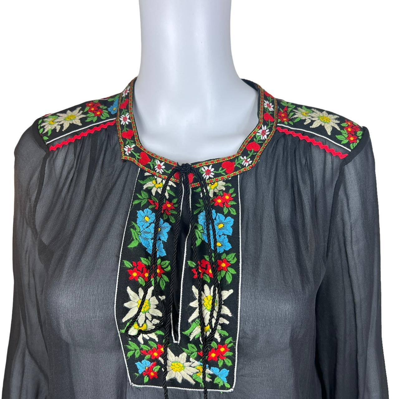 Dolce & Gabbana Silk Blouse Black Embroidered Tie Closure